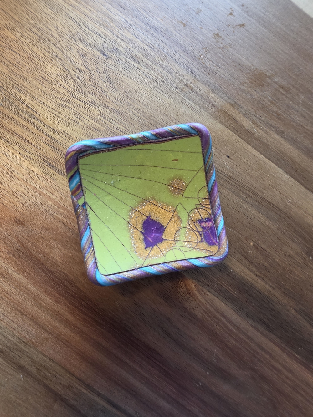 Handmade Decorative Trinket Dish in Lime Green & Purple